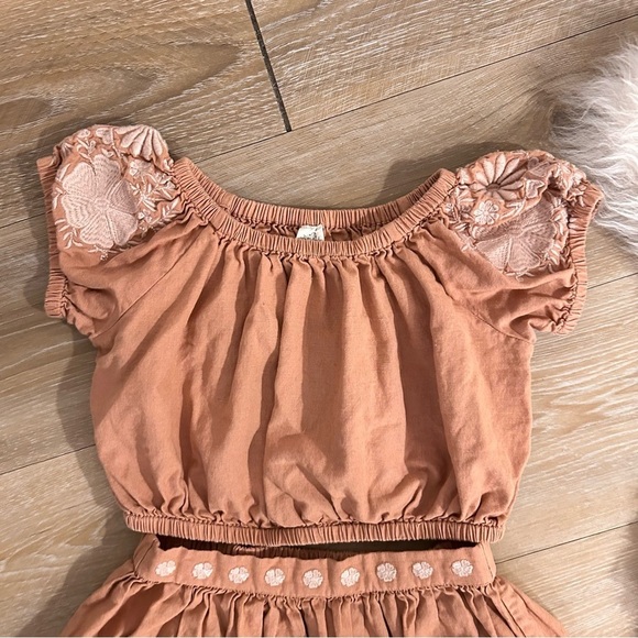 Apolina Girls Cotton Velma Cottagecore Embroidered Top and Skirt Set in Praline - Picture 6 of 13